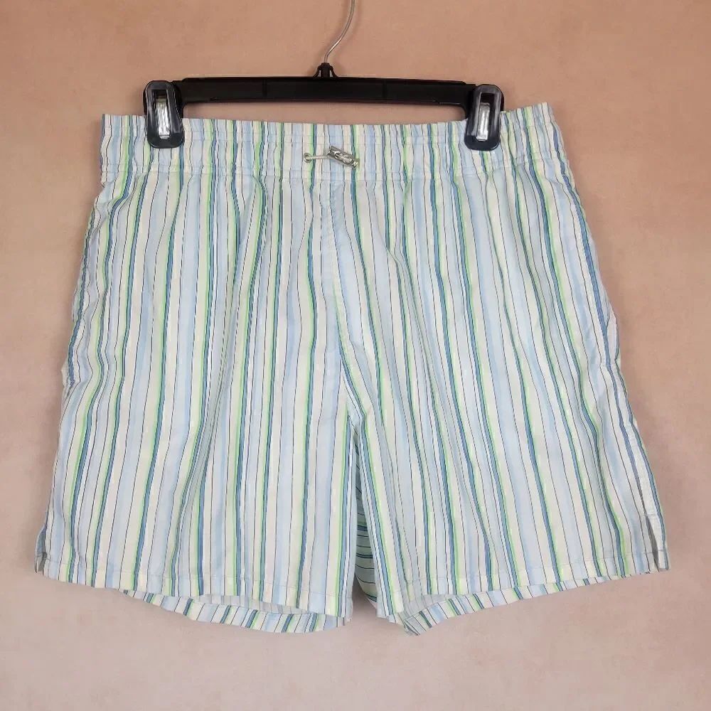 Zegna Sport Swim Shorts Trunks White Blue Stripe Size Medium